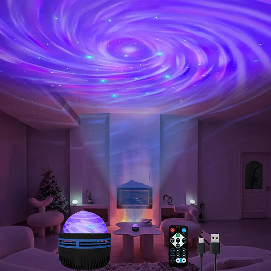 Starry Sky Galaxy Lamp Projector LED Night Light Remote Control Sound Active 5V USB Charging 7 Modes for Kids Room Party Decor